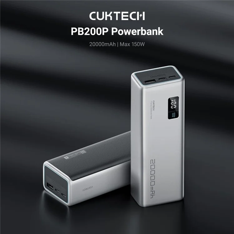 CUKTECH PB200P 150W Cell Phone Power Bank No. 15 P+Series 20000mAh Portable Phone Charger with 2 Type-C+1USB Ports