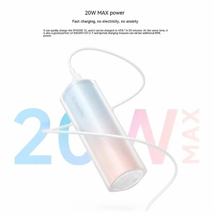 XIAOMI P07ZM Lipstick Shape Portable 5000mAh Power Bank Phone External Battery Charger