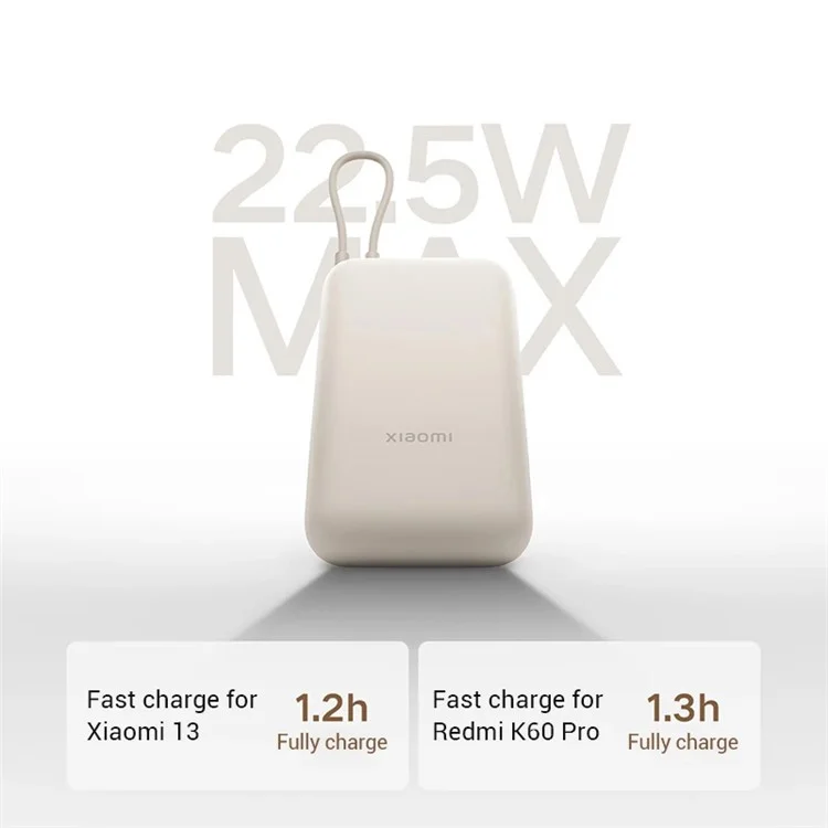 XIAOMI P15ZM Versão de bolso 10000mAh 22,5W Power Bank Bateria externa para celular com cabo Type-C - Light Coffee