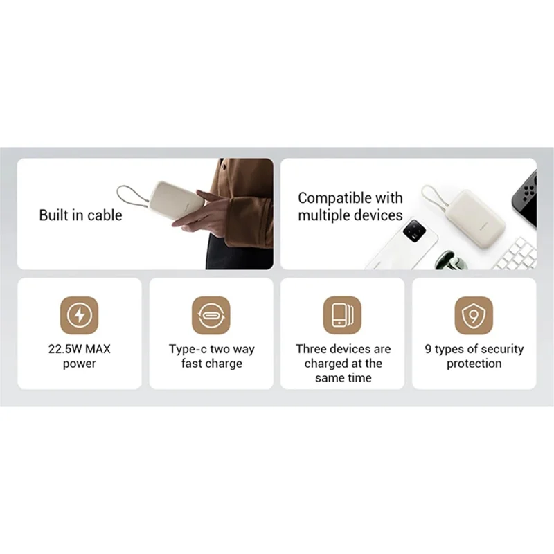 XIAOMI P15ZM Pocket Version 10000mAh 22.5W Power Bank Phone External Battery with Type-C Cable - Gray Blue