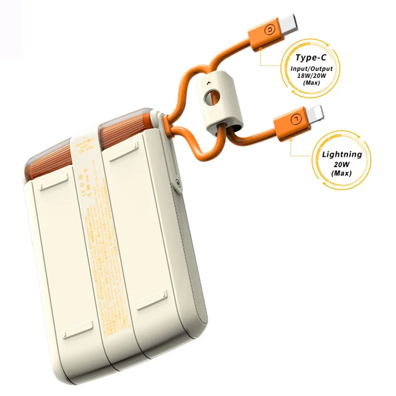 XUNDD XDCH-068 PD 20W 10000mAh Batteria Esterna Power Bank Display Digitale per Telefono con Cavo Type-C / 8Pin - Beige