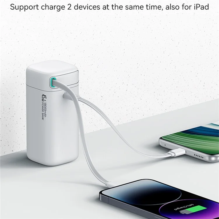 USAMS US-CD216 PD 45W Power Bank Dual Type-C 18000mAh Power Station with Retractable Magnetic Cable - Black