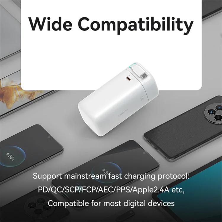 USAMS US-CD216 PD 45W Power Bank Dual Type-C 18000mAh Power Station with Retractable Magnetic Cable - Black