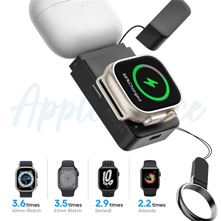 KUULAA KL-YD52 For Apple Watch 1500mAh Power Bank Magnetic Wireless Charger - Black