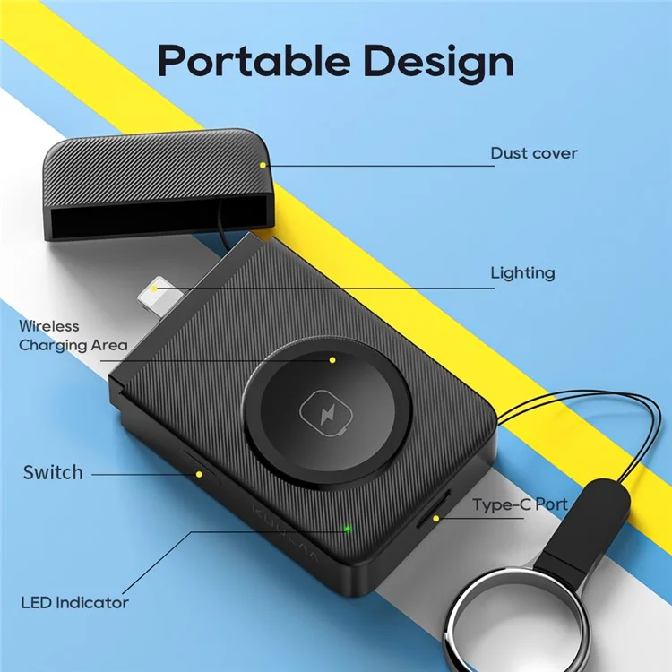 KUULAA KL-YD52 For Apple Watch 1500mAh Power Bank Magnetic Wireless Charger - Black