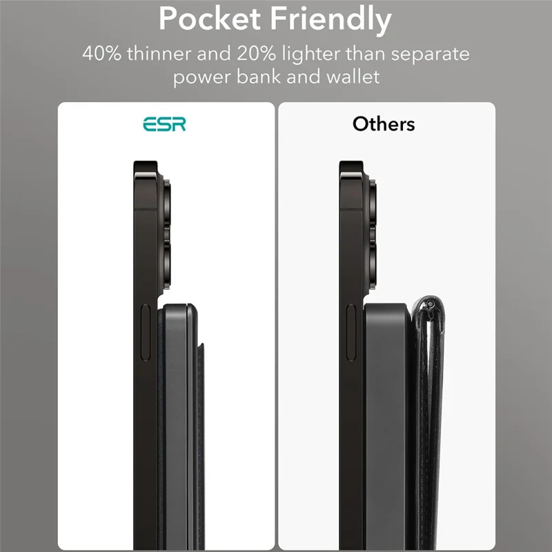 ESR HaloLock 5000mAh Magnetic Wireless Power Bank 3-in-1 Phone Stand Card Case Battery Pack - Black