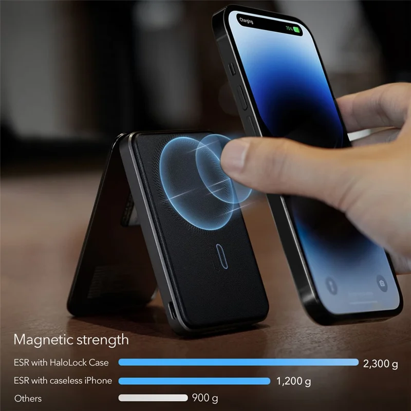 ESR HaloLock 5000mAh Magnetic Wireless Power Bank 3-in-1 Phone Stand Card Case Battery Pack - Black