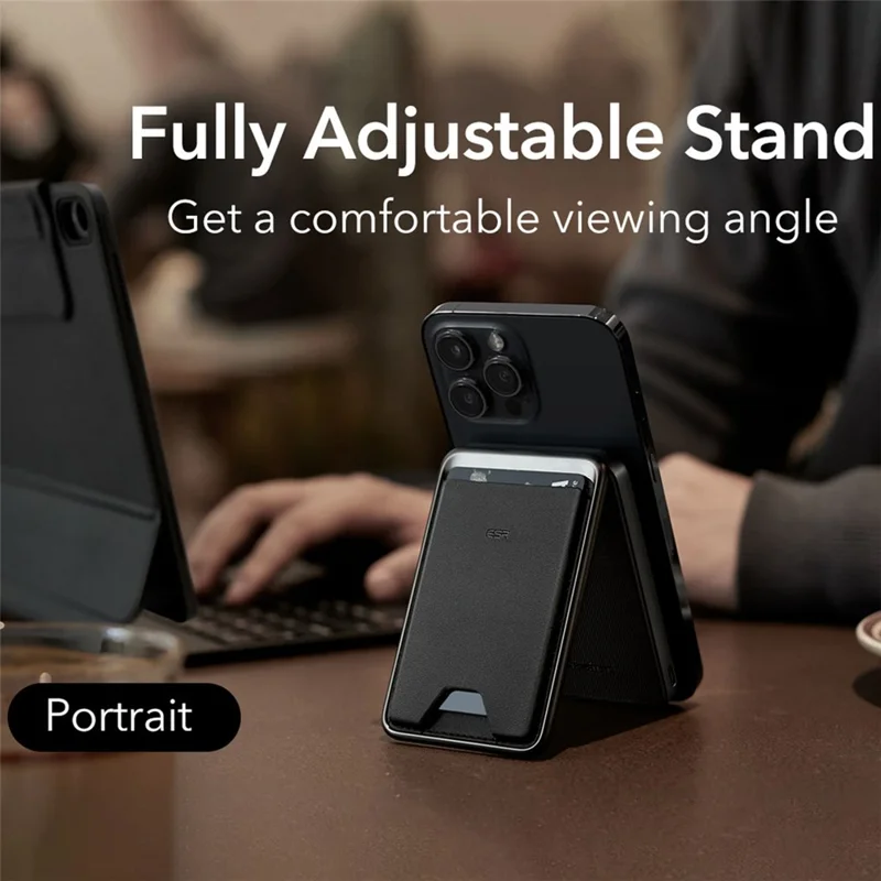 ESR HaloLock 5000mAh Magnetic Wireless Power Bank 3-in-1 Phone Stand Card Case Battery Pack - Black