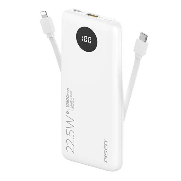 MiniPhone PISEN KC-DY08 - 10500mAh Dual-Cabled Power Bank Portable Mini Phone Battery Pack - White