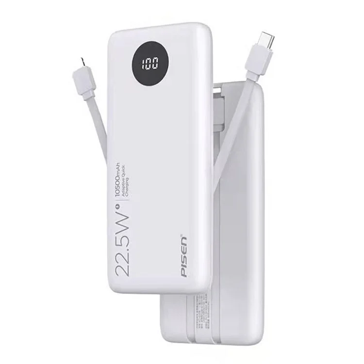 MiniPhone PISEN KC-DY08 - 10500mAh Dual-Cabled Power Bank Portable Mini Phone Battery Pack - White