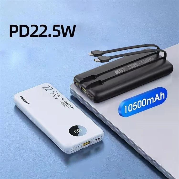 MiniPhone PISEN KC-DY08 - 10500mAh Dual-Cabled Power Bank Portable Mini Phone Battery Pack - White
