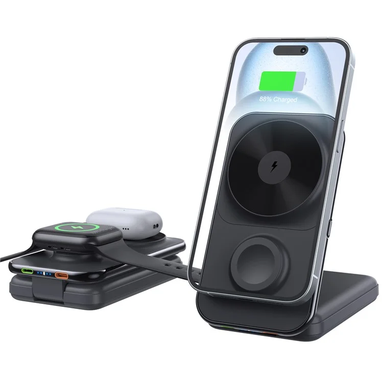 MP02 Für iPhone iWatch AirPods Magnetisches Kabelloses Ladegerät Mit eingebauten 2 Kabeln 8000mAh Powerbank
