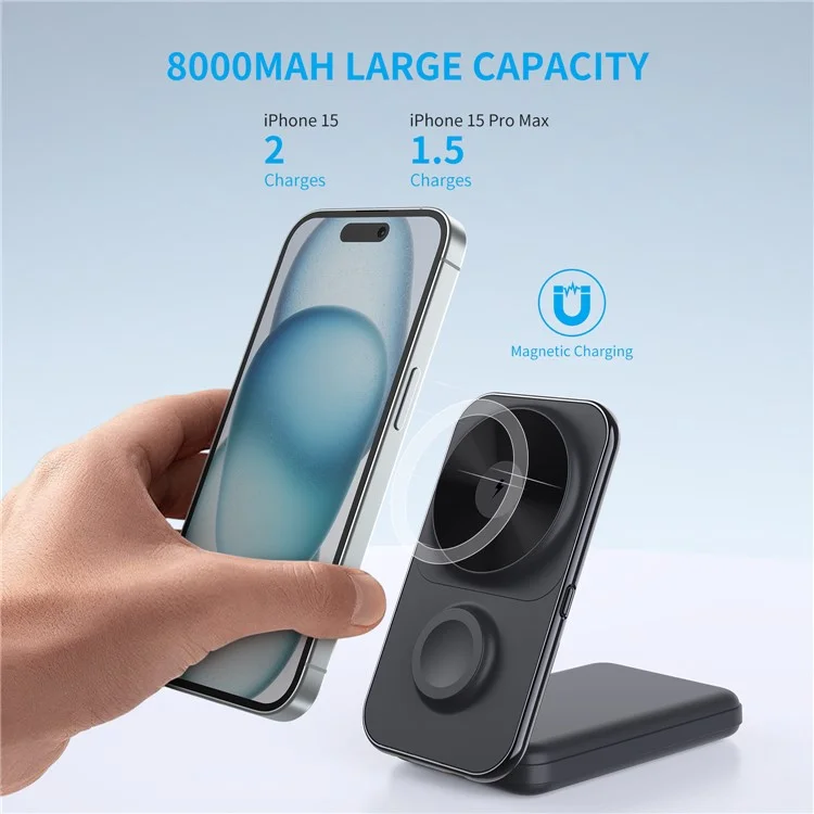 MP02 Für iPhone iWatch AirPods Magnetisches Kabelloses Ladegerät Mit eingebauten 2 Kabeln 8000mAh Powerbank