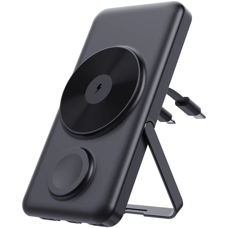 MP03 Para iPhone iWatch AirPods Powerbank Inalámbrico Magnético de 10000mAh con Soporte y 2 Cables - Negro