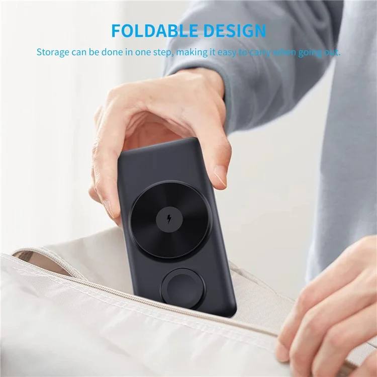 MP03 Para iPhone iWatch AirPods Powerbank Inalámbrico Magnético de 10000mAh con Soporte y 2 Cables - Negro