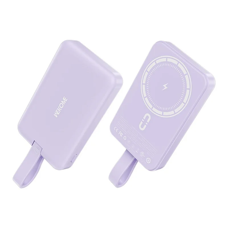 WEKOME WP-47 20W Magnetic Wireless Fast Charging Power Bank Phone Battery with Built-in Cable - Purple