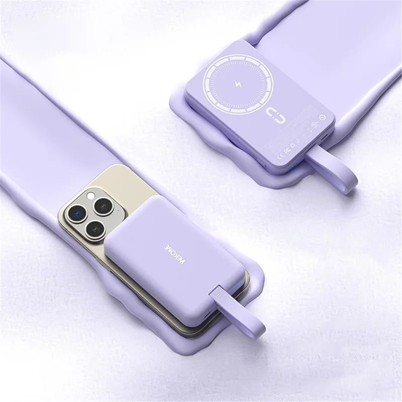 WEKOME WP-47 20W Magnetic Wireless Fast Charging Power Bank Phone Battery with Built-in Cable - Purple