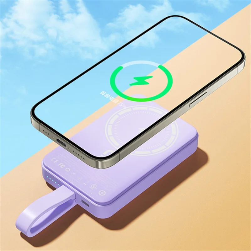 WEKOME WP-47 20W Magnetic Wireless Fast Charging Power Bank Phone Battery with Built-in Cable - Purple