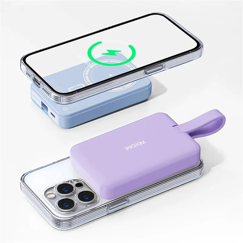 WEKOME WP-47 20W Magnetic Wireless Fast Charging Power Bank Phone Battery with Built-in Cable - Purple