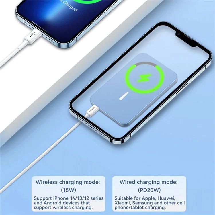 C11 10000mAh Aluminum Alloy Power Bank Portable 15W Magnetic Wireless Charger - Blue