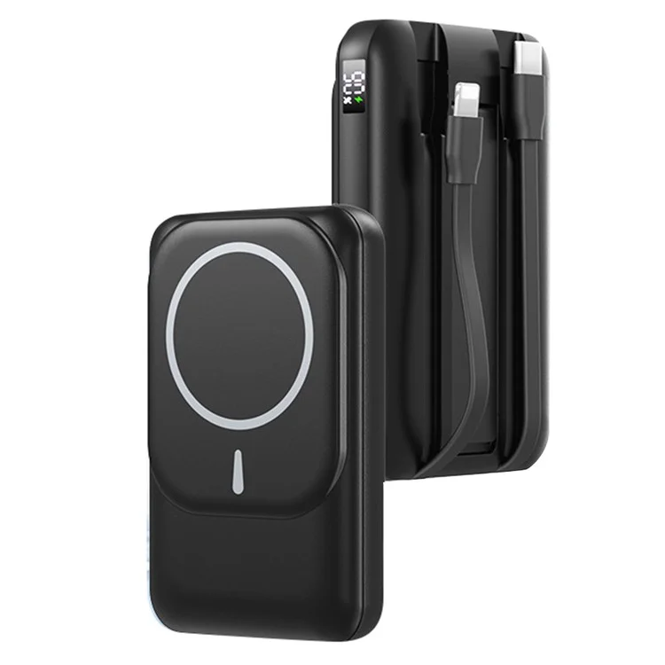 S10 10000mah Teléfono Power Bank Cargador Inalámbrico Magnético Con Tipo-c / Cable de 8 Pines - Negro