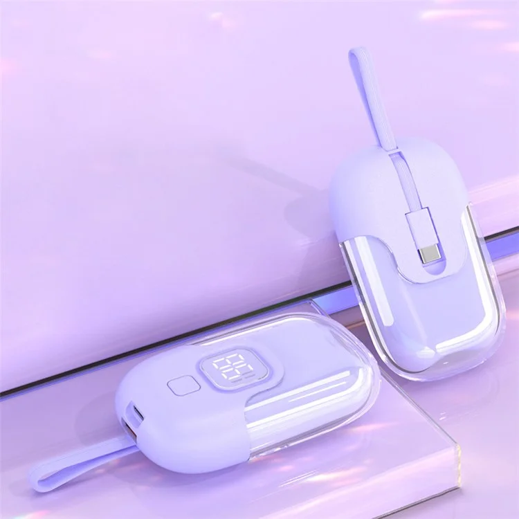 D07 10000mAh 22.5W Power Bank Phone External Battery with Built-in Cable - Purple / Type-C Cable