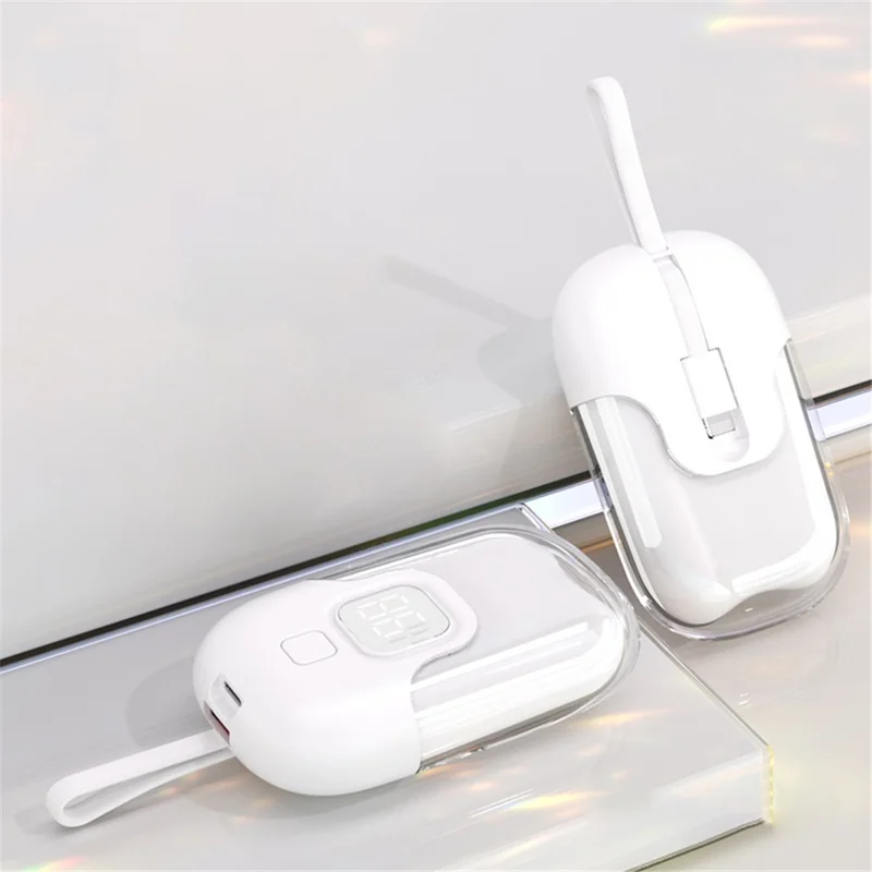 D07 10000mAh 22.5W Power Bank Phone External Battery with Built-in Cable - White / 8Pin Cable