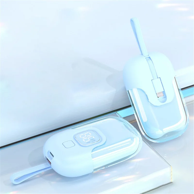 D07 10000mAh 22.5W Power Bank Phone External Battery with Built-in Cable - Blue / 8Pin Cable