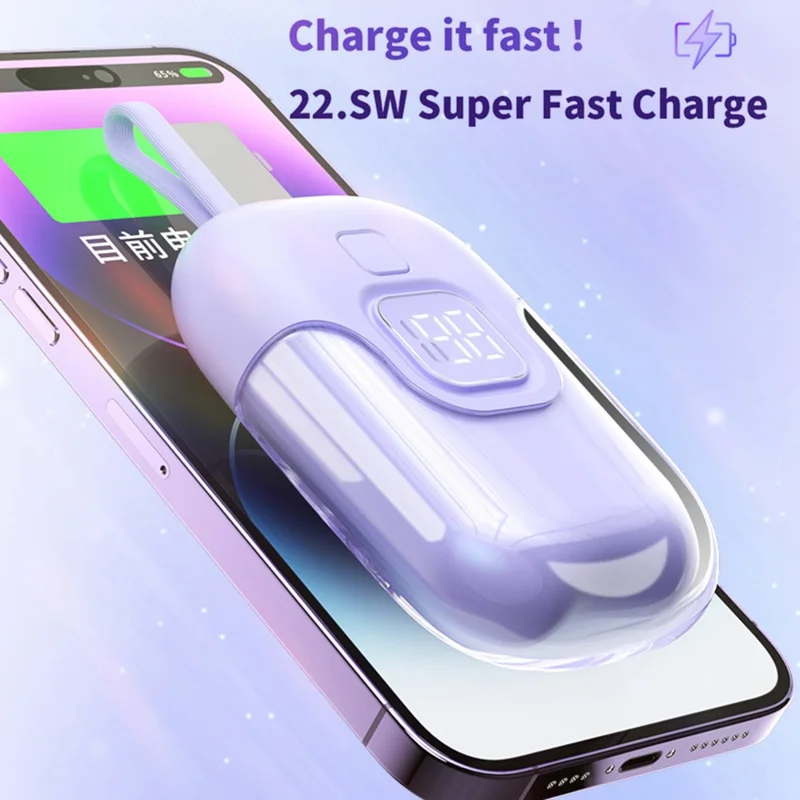 D07 10000mAh 22.5W Power Bank Phone External Battery with Built-in Cable - Blue / 8Pin Cable