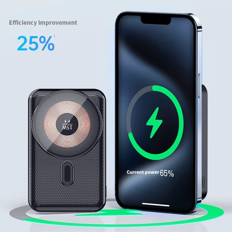 H19 10000mAh Power Bank 15W Magnetic Wireless Charging Charger with Kickstand - Black
