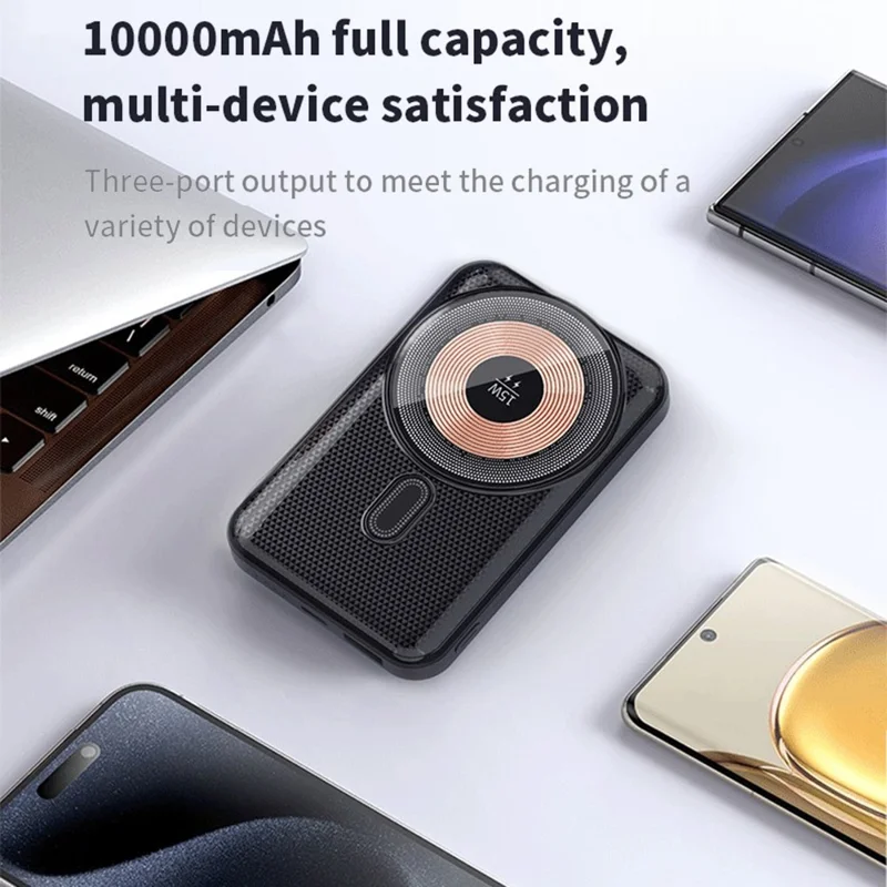 H19 10000mAh Power Bank 15W Magnetic Wireless Charging Charger with Kickstand - Black