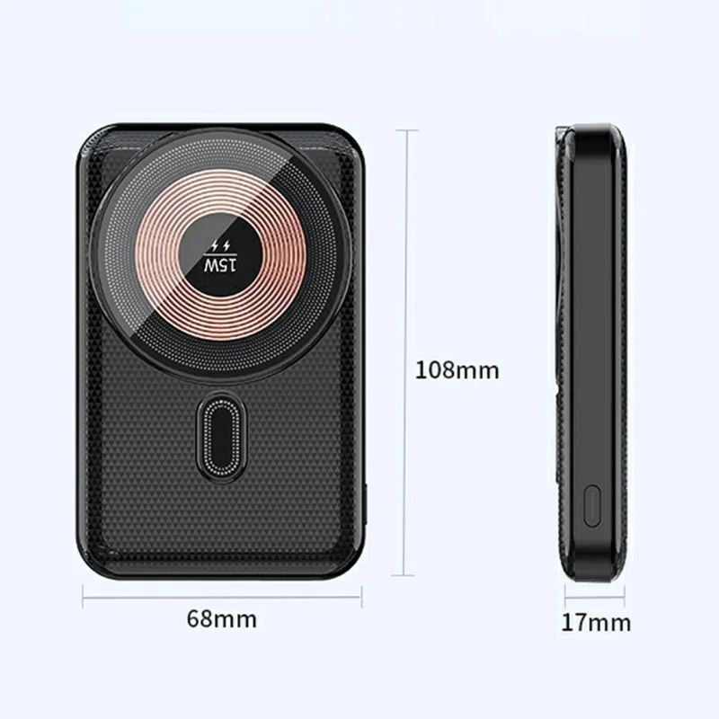 H19 10000mAh Power Bank 15W Magnetic Wireless Charging Charger with Kickstand - Black