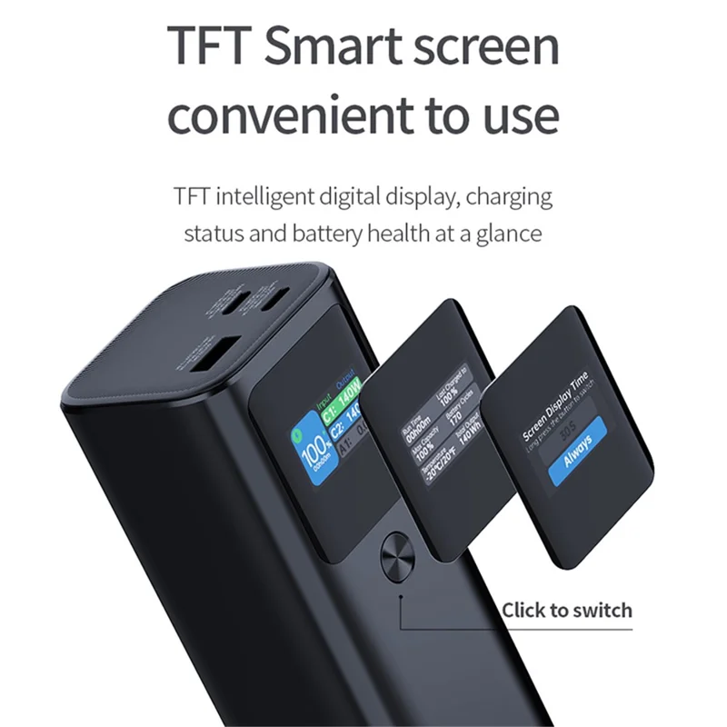 JOWAY JP316 27000mAh PD 140W Fast Charging Power Bank Digital Display Phone External Battery - Titanium Grey