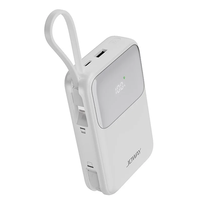 JOWAY JP313 20000mAh Digital Display Power Bank Built-in Type-C / 8Pin Cable Phone External Battery - White