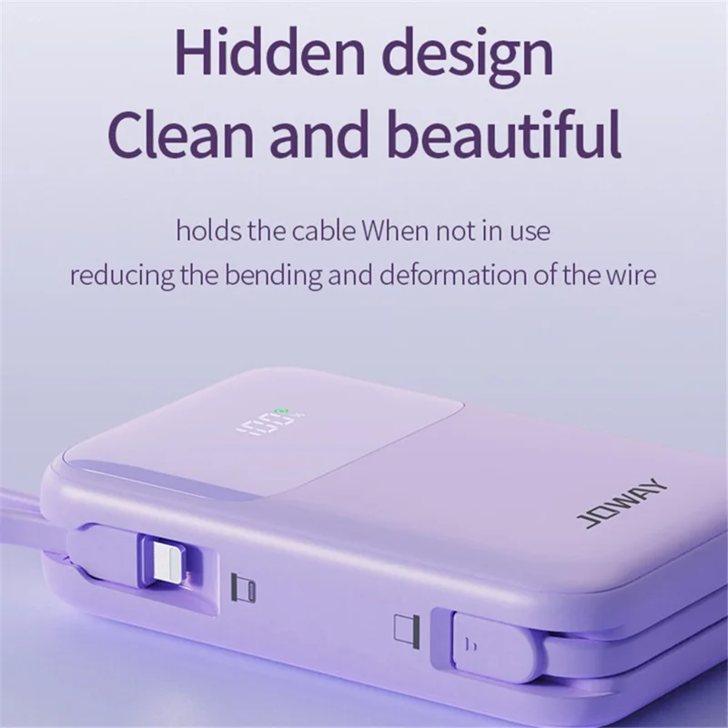 JOWAY JP313 20000mAh Digital Display Power Bank Built-in Type-C / 8Pin Cable Phone External Battery - White