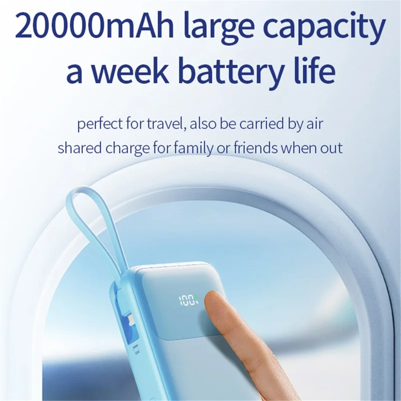 JOWAY JP313 20000mAh Digital Display Power Bank Built-in Type-C / 8Pin Cable Phone External Battery - White