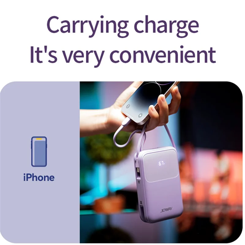 JOWAY JP313 20000mAh Digital Display Power Bank Built-in Type-C / 8Pin Cable Phone External Battery - White