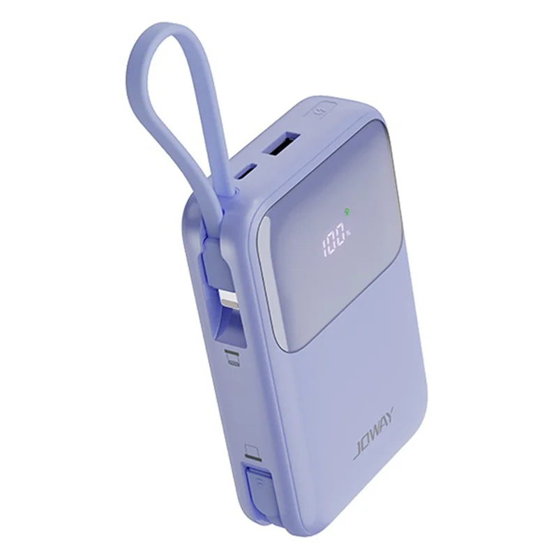 JOWAY JP313 20000mAh Digital Display Power Bank Built-in Type-C / 8Pin Cable Phone External Battery - Purple