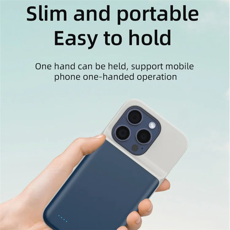 T43 Battery Cover for iPhone 13 Pro 6800mAh Power Bank Backup Charger Charging Case - Blue