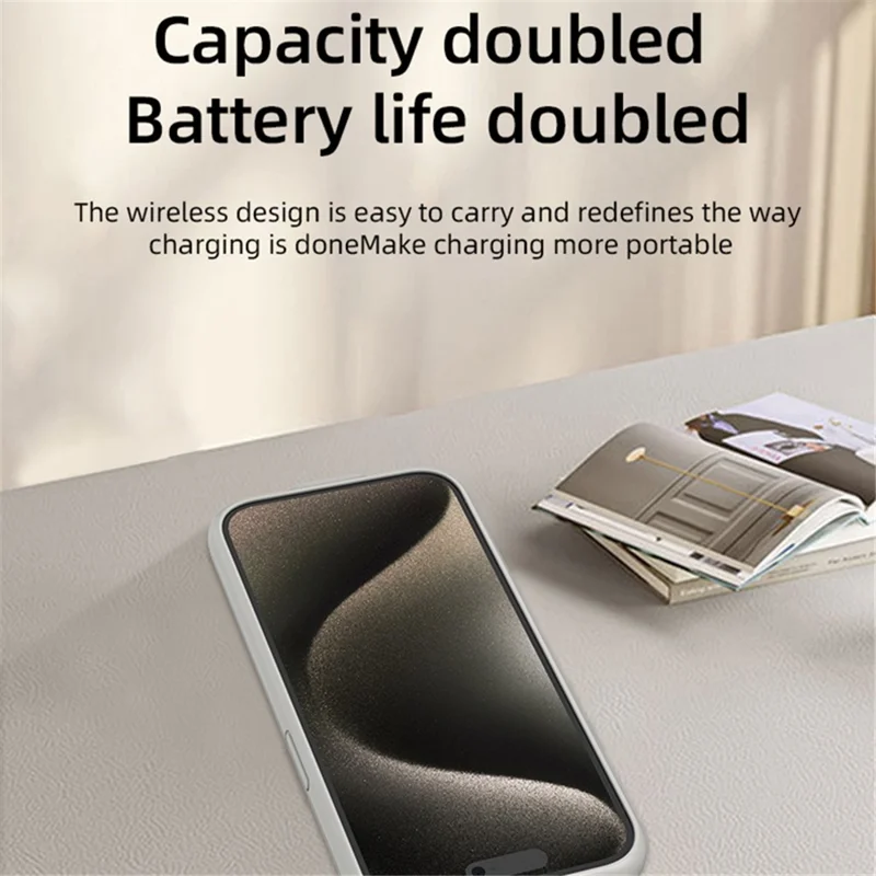 T43 For iPhone 14 Battery Charging Case 6800mAh Rechargeable Power Bank Charger Cover - White