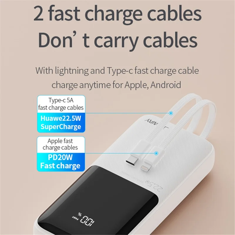 JOWAY JP312 Portable Power Bank PD 20W 20000mAh Fast Charging Charger with Type-C / 8-Pin Cable - Black