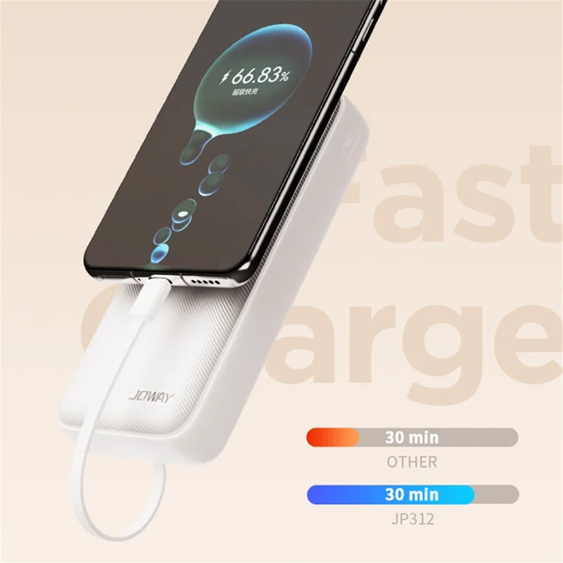JOWAY JP312 Portable Power Bank PD 20W 20000mAh Fast Charging Charger with Type-C / 8-Pin Cable - Black