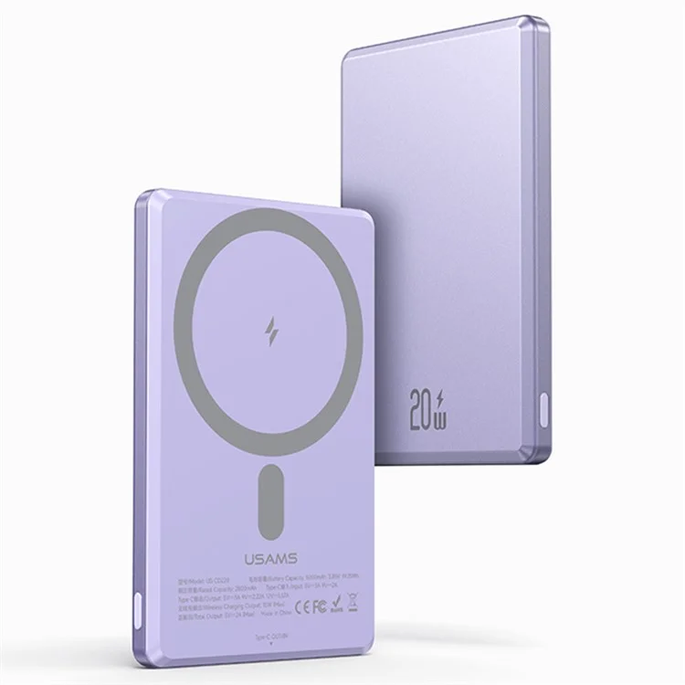 USAMS US-CD220 PB73 Magnetic Wireless Power Bank 5000mAh PD 20W Fast Charging Phone Charger - Purple