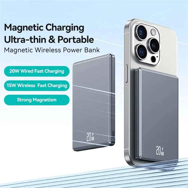 USAMS US-CD220 PB73 Magnetic Wireless Power Bank 5000mAh PD 20W Fast Charging Phone Charger - Purple