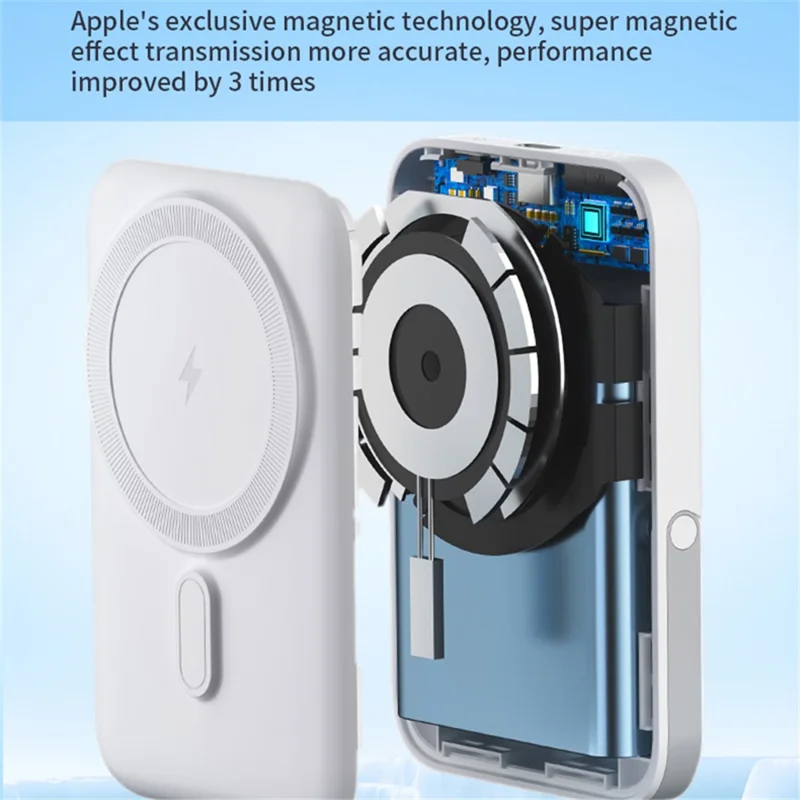 T159 10000mAh PD 20W Magnetic Wireless Power Bank ABS+PC Phone Charger with Folding Kickstand - White