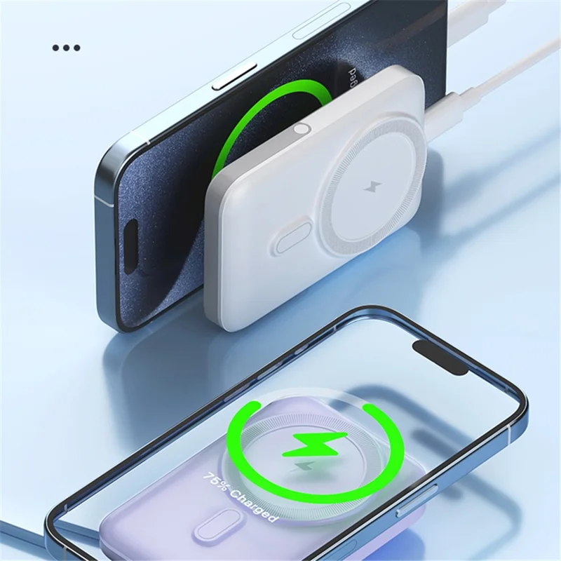 T159 10000mAh PD 20W Magnetic Wireless Power Bank ABS+PC Phone Charger with Folding Kickstand - White