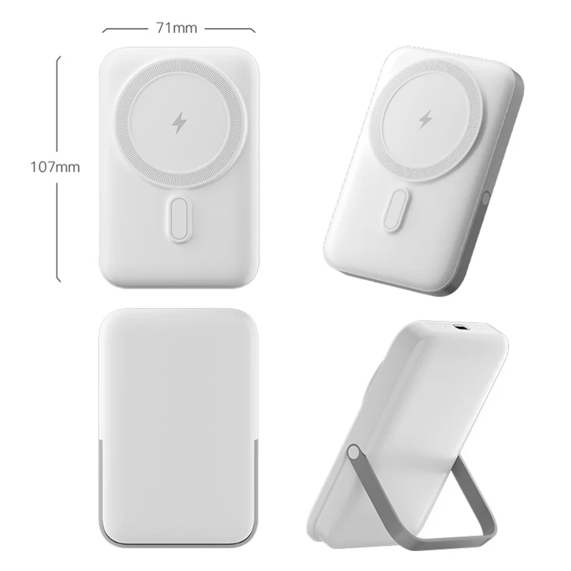 T159 10000mAh PD 20W Magnetic Wireless Power Bank ABS+PC Phone Charger with Folding Kickstand - White