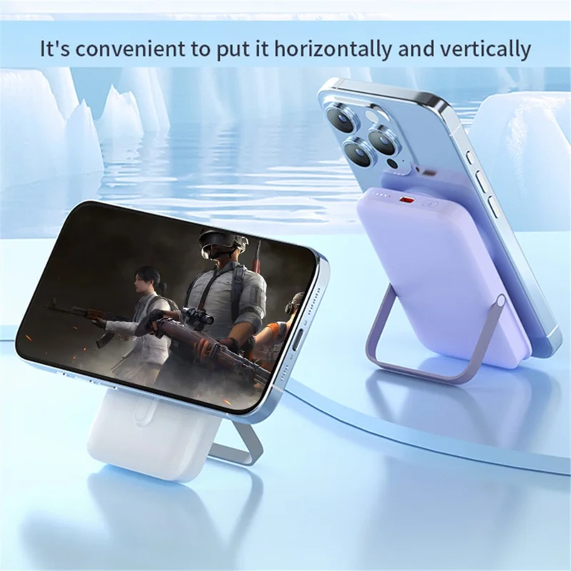 T159 10000mAh PD 20W Magnetic Wireless Power Bank ABS+PC Phone Charger with Folding Kickstand - Black