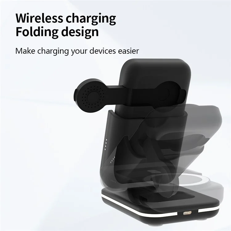 Bateria portátil magnética de 5000mAh para telefone, relógio e fone de ouvido - Carregador sem fio - Preto