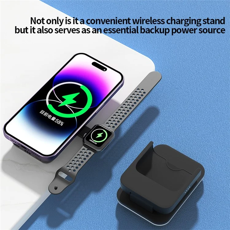 Bateria portátil magnética de 5000mAh para telefone, relógio e fone de ouvido - Carregador sem fio - Preto